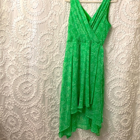 DKNY Bright Green White Lined Ruched Hi Low Lightweight Belted Zip Up Dress 16 - Picture 5 of 8